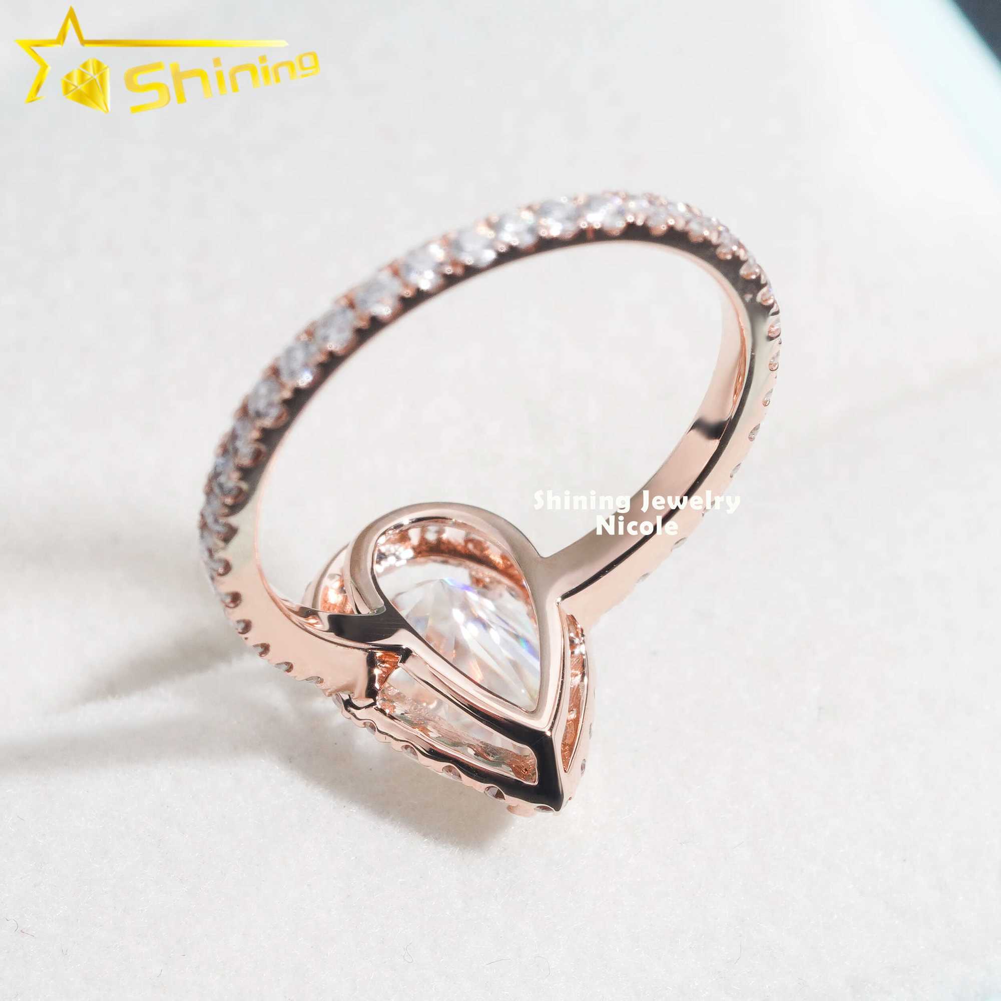Top Quality D Color Pear Cut 2ct Rose Gold Wedding Band 14k Solid Gold Diamond Moissanite Ring