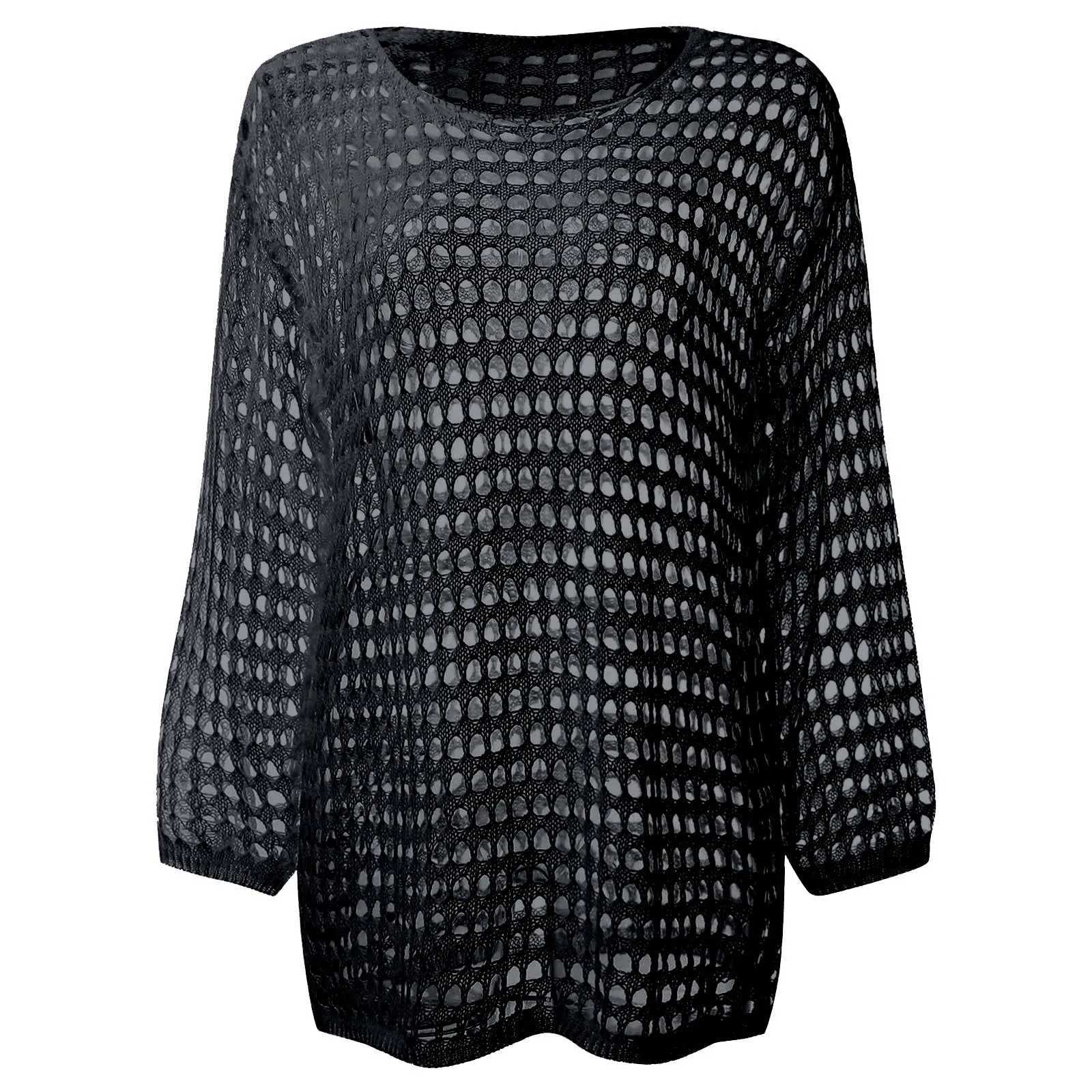 Sexy knitted hollow beach cover round neck long sleeved bikini swimsuit cover womens swimsuit coverW250214