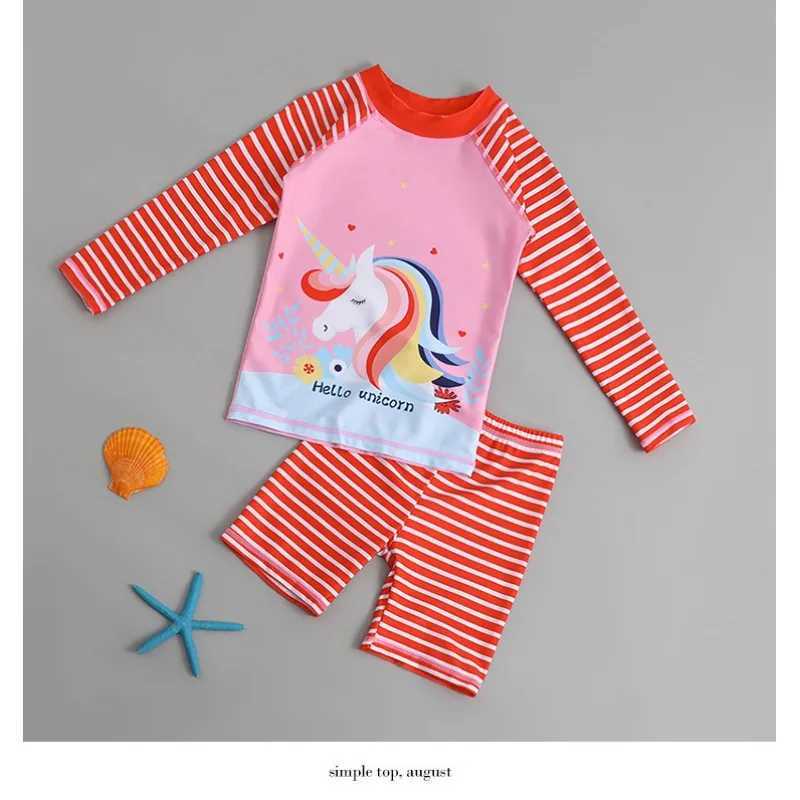 Children Boy Girl Swimsuit Swimwear 2pcs Quick Drying Sun Protection Dinosaur Print Long Sleeves Bathing Suit Swimming CostumeXJ250214