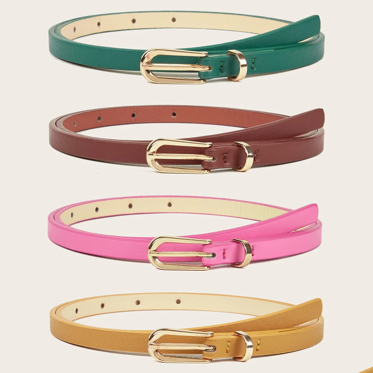 4pcs Women Classic PU Leather Belt Solid Color Simple Skinny Belt with Square Buckle for Jeans Pants 250214
