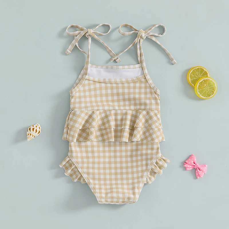 Citgeett Summer Toddler Baby Girls Bikini Spaghetti Straps Embroidery Bow Plaid Swimming Bathing Swimsuit Bodysuit ClothesXJ250214