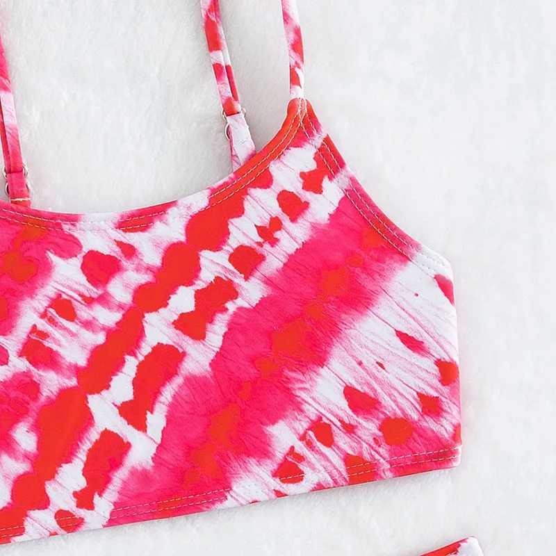 Summer Kids Girls Swimsuit 2Pcs Bikini Tops Suspenders+Shorts Print Children Girls Beach Swimwear Sets 4-7YXJ250214