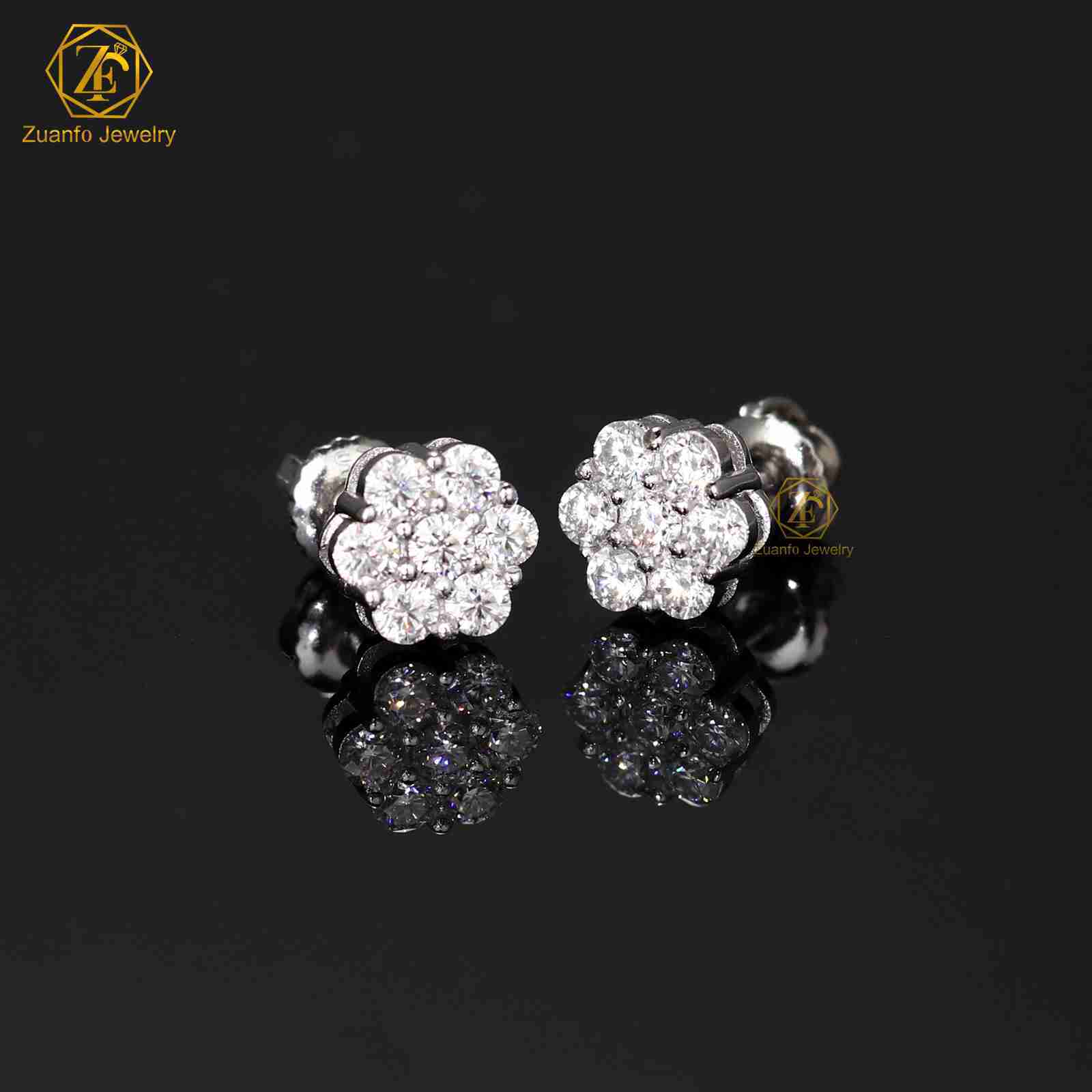 Trendy 925 Sterling Silver D VVS1 Moissanite Diamond Flowers Shape Stud Earrings for Women Christmas Gift Party