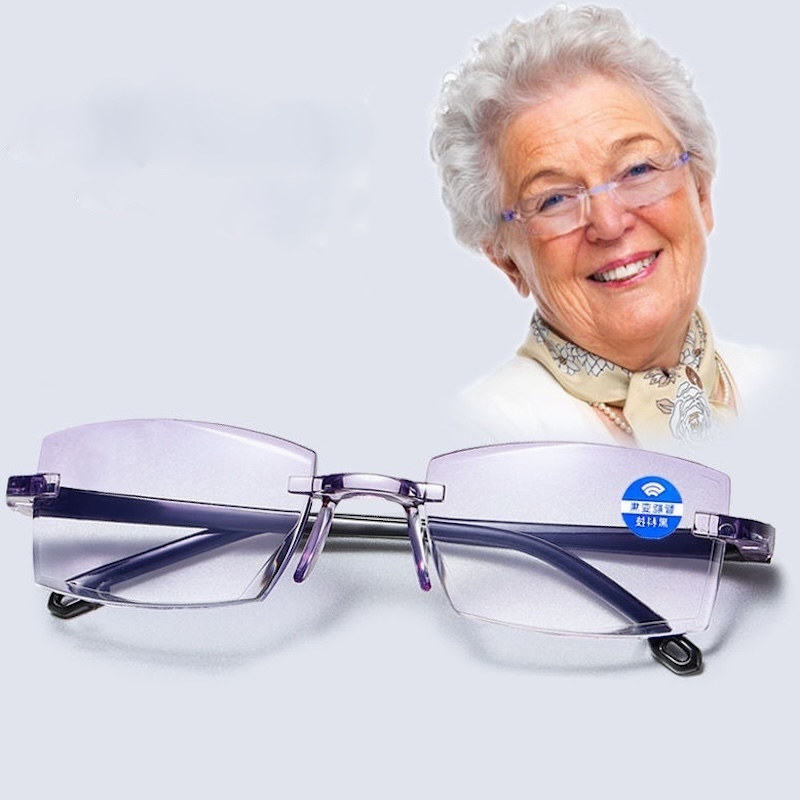 Presbyopia Reading Glasses Women Frameless Square Reader Glasses for Men Women's Anti Blue Light Computer Eyeglasses Far Sight Rimless Oval Red G