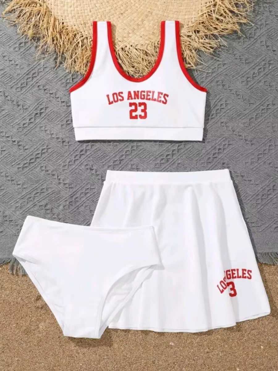 3 Pieces Bikinis With Skirt 2023 Girls Swimsuit Red Kids Swimwear Female Childrens Bathers Bathing Swimming Swim Suit BeachwearXJ250214