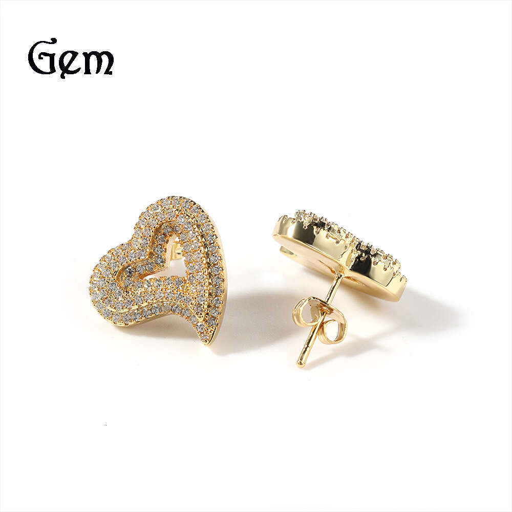 moissanite Hollow Heart Light Fashion Hip Hop Exaggerate Personality Instagram Earrings