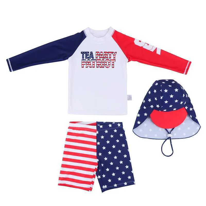 3 Pcs New Boys Swimsuit Sun Protection UPF 50+ Short Sleeve Swimming Sunsuit With Hat Split Bathing Suits ChildrenXJ250214