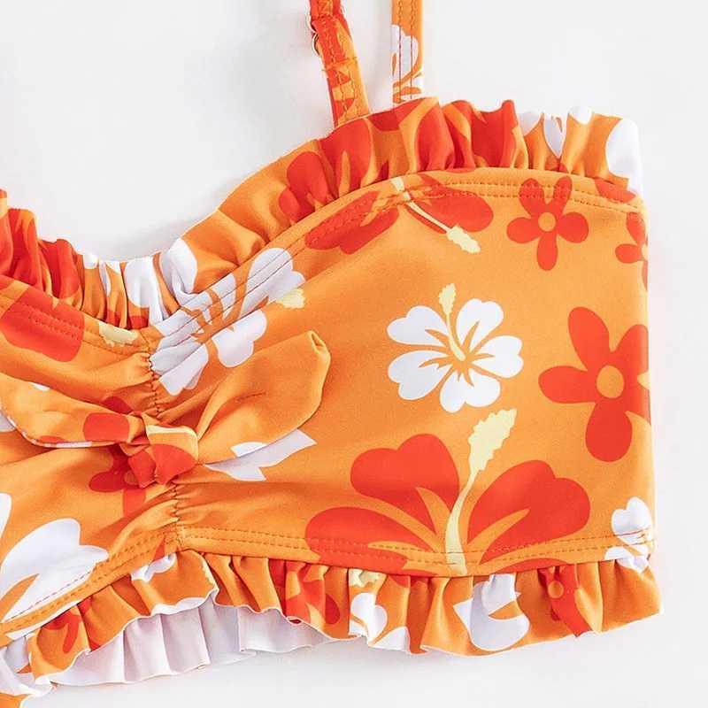 Kids Girls Swimsuit Children Print Bikini Set Summer Kids Girl Beachwear Swimming Suit 3pcs Children Swimwear 8-12YearsXJ250214