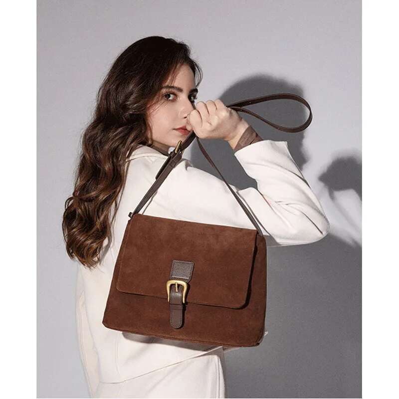 Retro Cowhide Underarm Large Capacity Commuting Messenger Women's Frosted Shoulder Bag