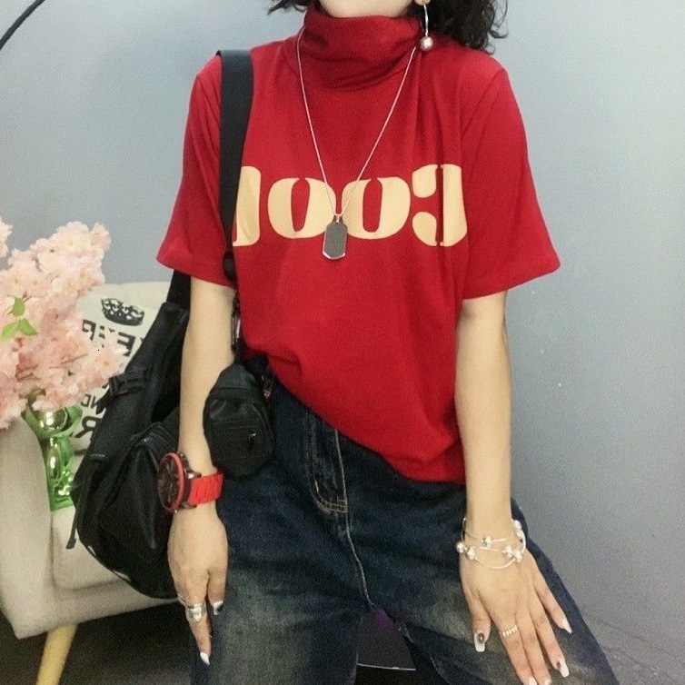 Designer Fashion Trend 2025 Autumn/winter Cotton Loose Versatile Top With Letter Design Sense Half Sleeve Bottom Shirt Women's Wear