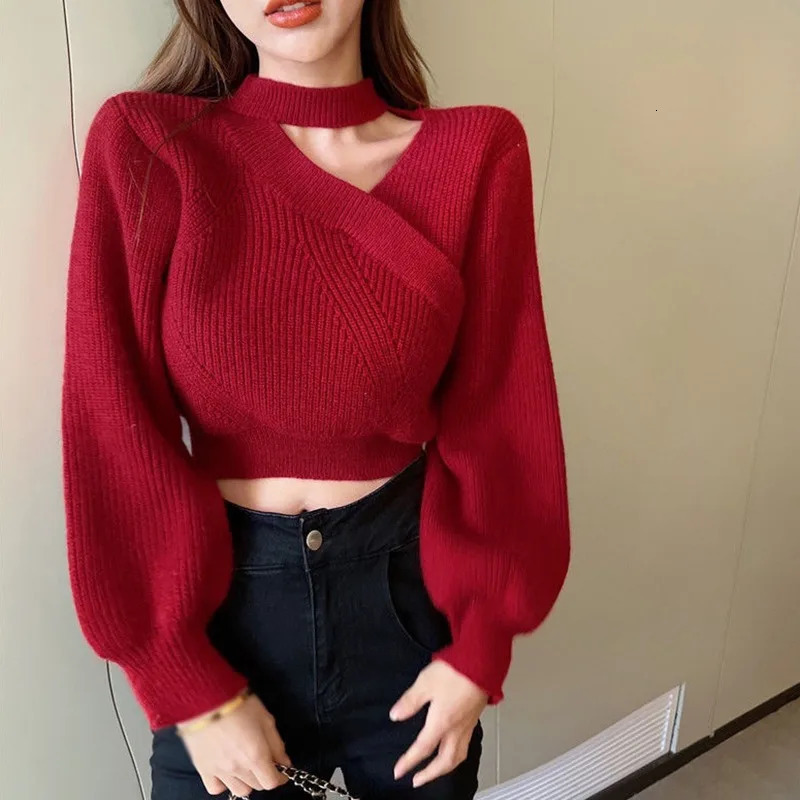Womens Christmas Sweater Autumn Winter Long Sleeved Sweater Warm V-neck Off Shoulder 250210