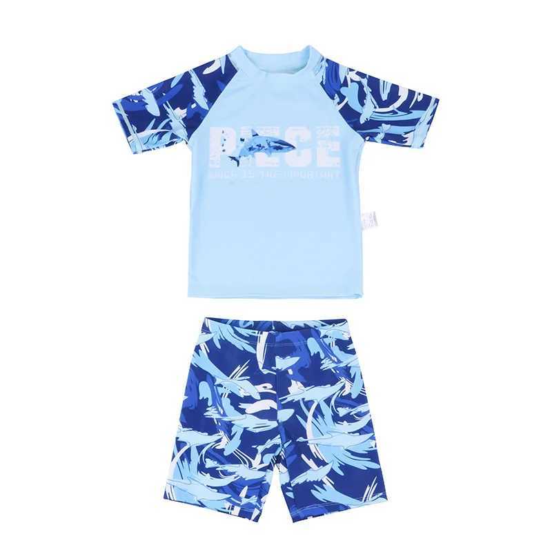 3 Pcs New Boys Swimsuit Sun Protection UPF 50+ Short Sleeve Swimming Sunsuit With Hat Split Bathing Suits ChildrenXJ250214
