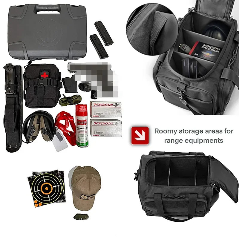 Gun Range Storage Bag Molle System Outdoor Hunting Accessory Nylon Tactical Case Bags Pistol Tool Shoulder Pack Sniper Black 250118