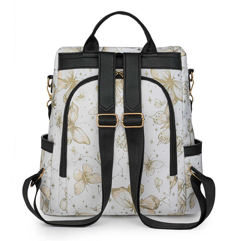 New Fashion Chinese Embroidery Thread Trendy Casual Backpack for Women Simple PU Large Capacity Outdoor Travel Backpack