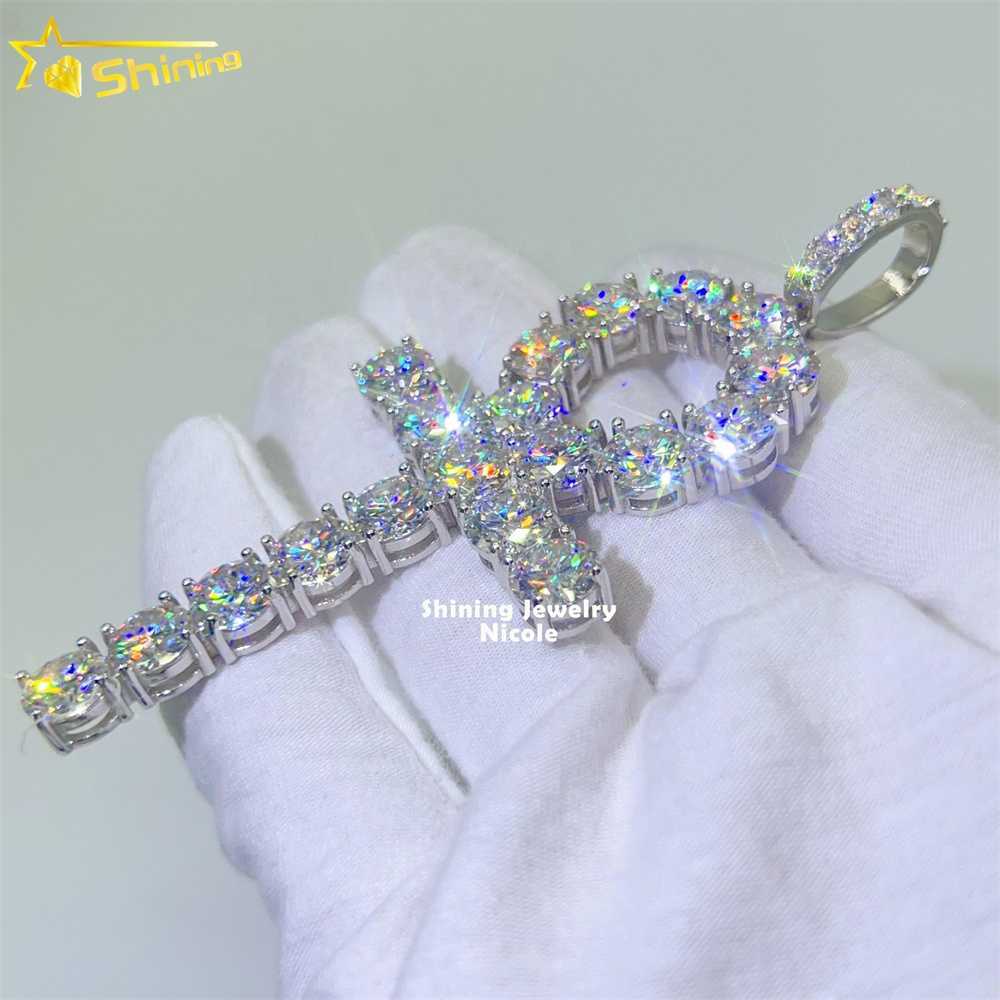 High Quality Bling Mens Silver 925 Big Custom D VVS Diamond Moissanite Cross Pendant