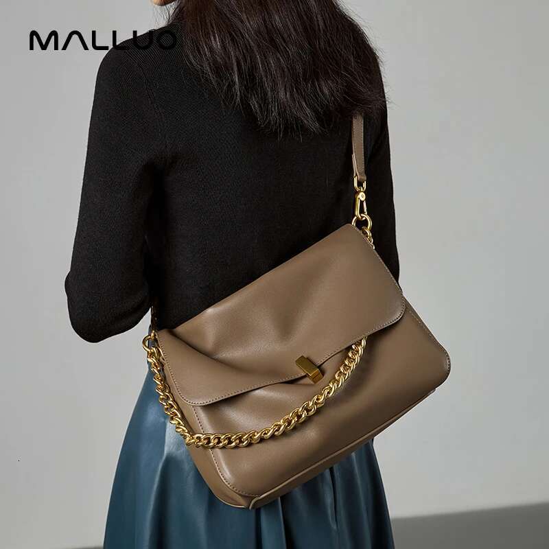 Women Large Korean Cow Flap Shoulder Chain Bag Solid Genuine Leather Female Crossbody Handbag Messenger