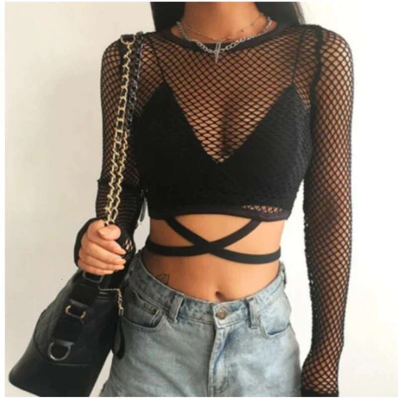 Sexy Grid Hollow Out Cross Strap Bare Midriff T Women Long Sleeves Bottoming Ladies Tee Shirt Tops Camisetas Mujer
