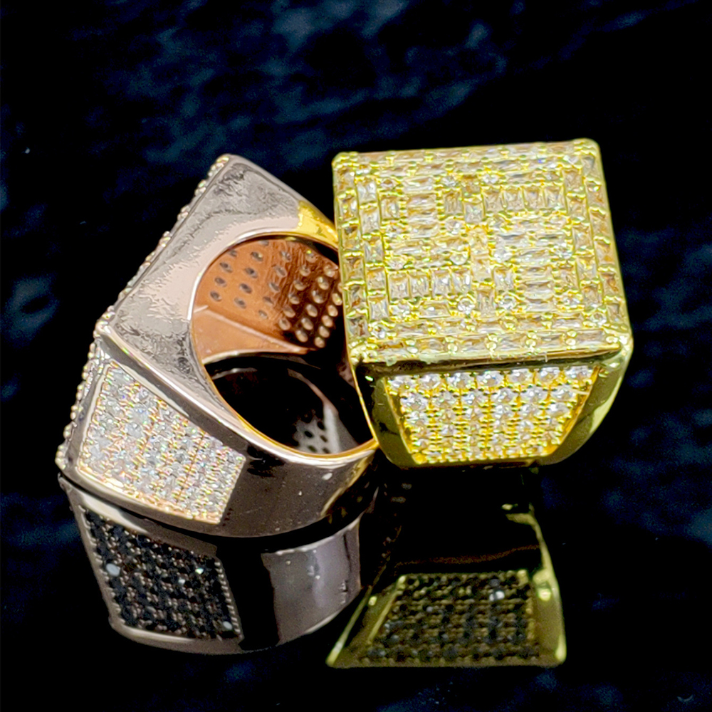 Hip Hop Cool Men Big Square Casting Ring TopBling T Zircon 18K Real Gold Plated Finger Ring