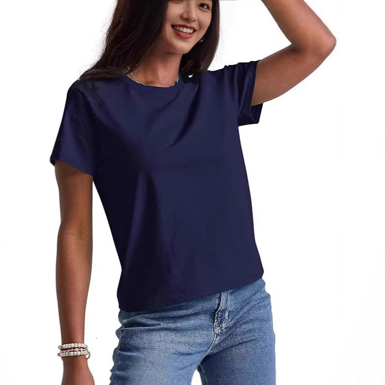 Designer Fashion Trend 2025 Summer Loose Solid Color Short Sleeve Women T-shirt Casual Round Neck Top