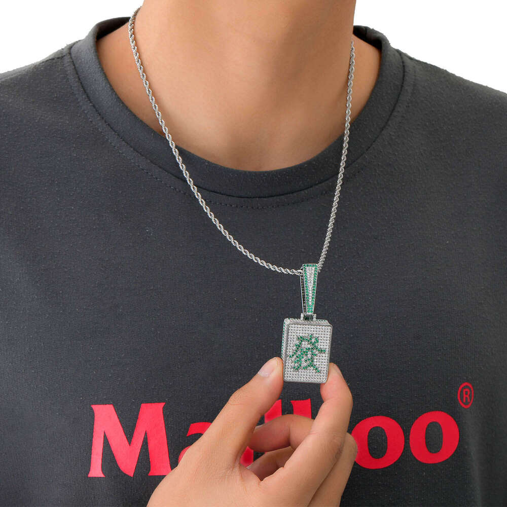 Ins mahjong, wealth, personality, hip-hop, trendsetters, square pendant, moissanite, hip-hop necklace, men's accessories