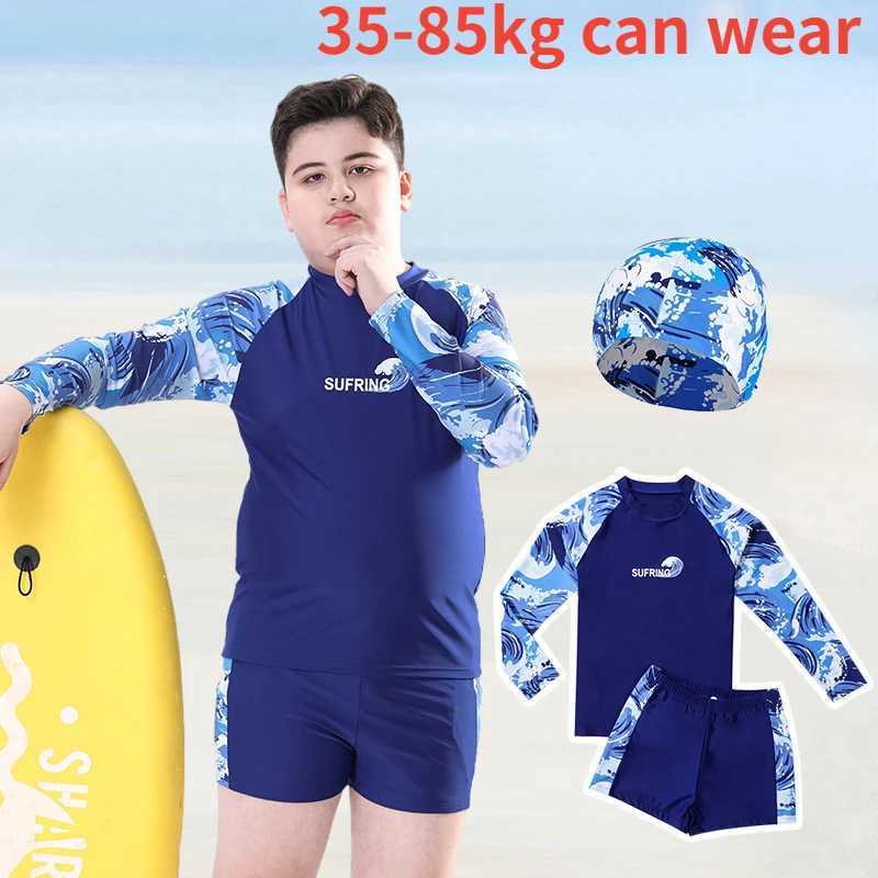 Childrens Chubby Boys Swimsuit Quick-Drying Long Sleeve Swimming Suit Sunscreen Big Boy Plus Size Youth Swimwear SXJ250214