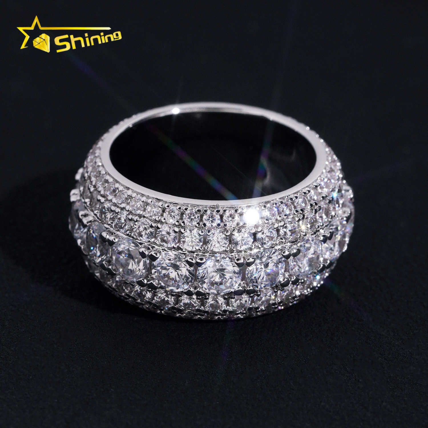 Ready To Ship Men Hip Hop Fully Iced Out CZ Diamond Ring Fashion Jewelry Rings Brass Zircon Engagement Ring