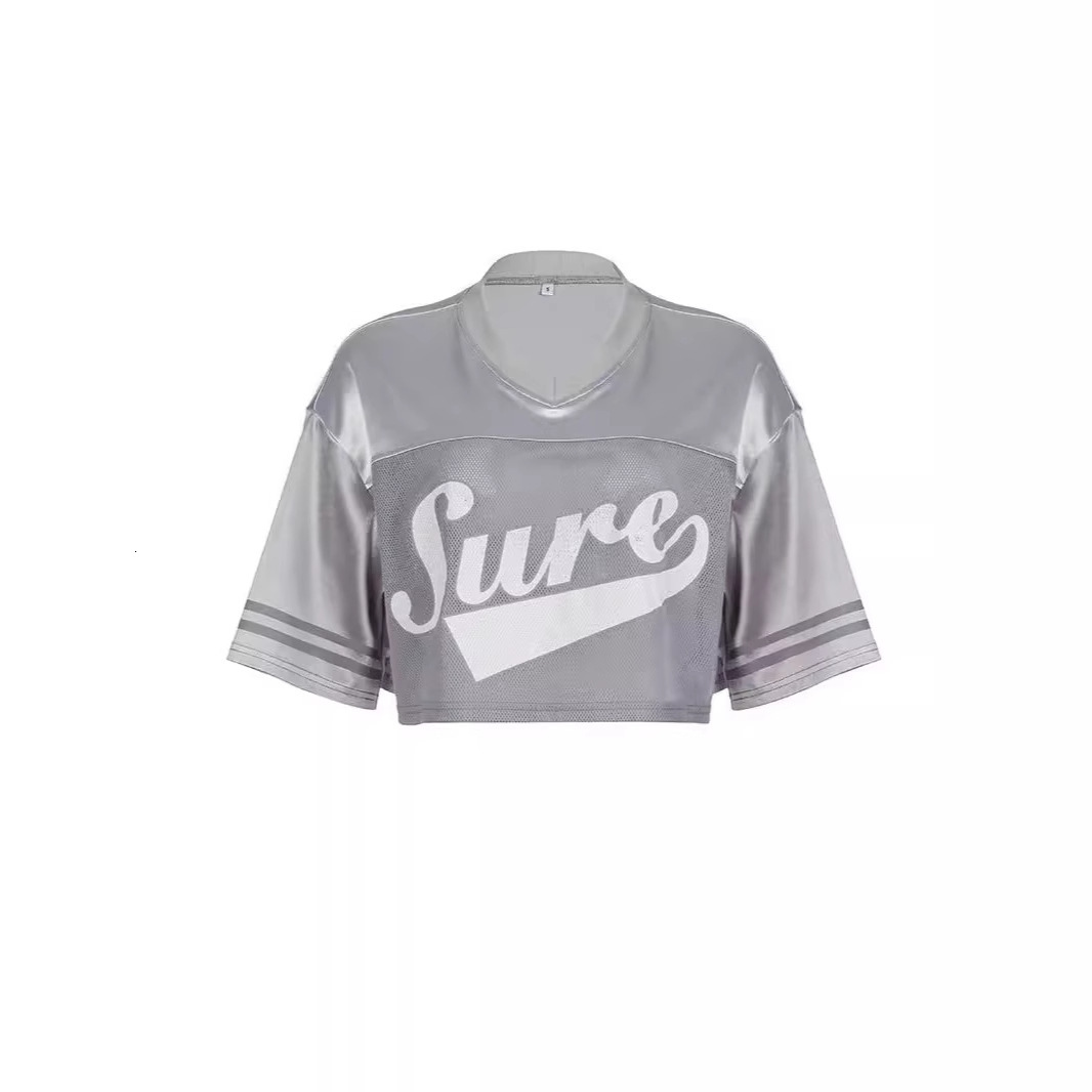 Designer Fashion Trend 2025 Best-selling Letter Printed Pullover With Mesh Patchwork Five Quarter Sleeve T-shirt V-neck Women's Sports Top