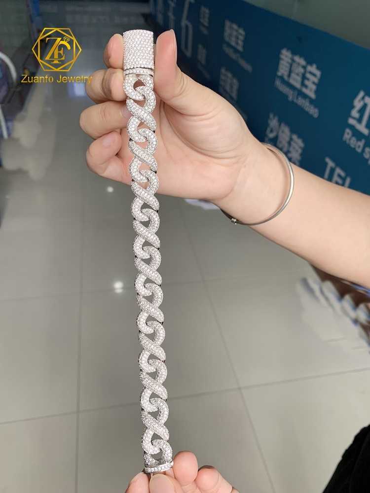 Luxury Custom Fashion Hip Hop 15mm 8 Shape Cuban Chain Rose Gold Men Cuban Link Chain Iced Out Moissanite Bracelet Necklace