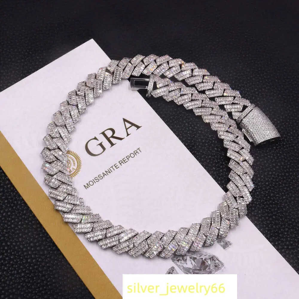 Pass Diamond Test 16mm Wide 925 Silver Cuban Link Chain for Mens Gra Moissanite Diamond Hip Hop Necklace Bracelet