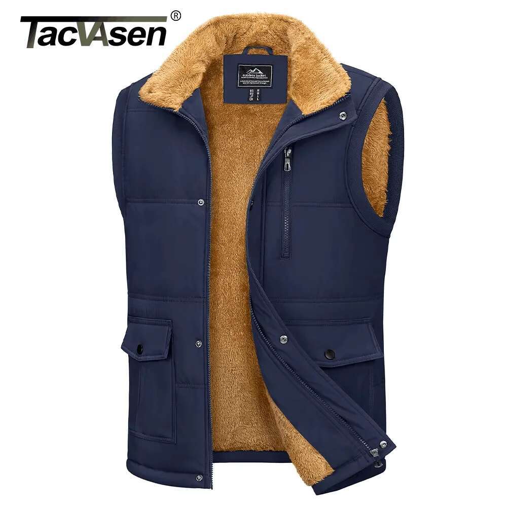 TACVASEN Winter Fleece Vests Mens Full Zip Sleeveless Jackets Spring Autumn Cargo Vest Jacket Waistcoats Outerwear