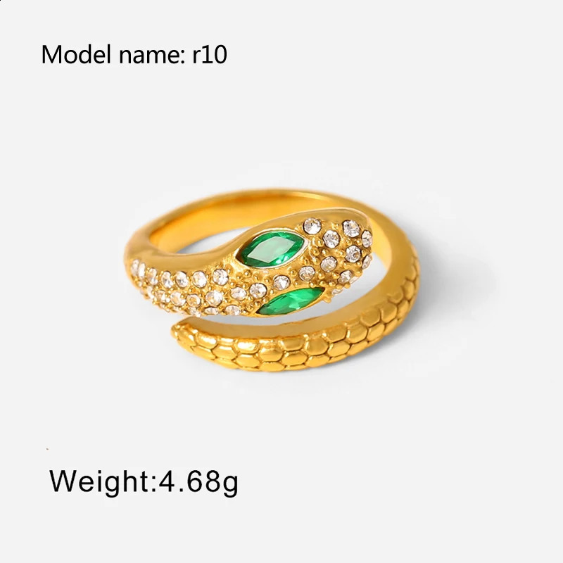 Vintage Hollow Zircon Rings For Women Metal Gold Color Trend y Snake Shape Trendy Stainless Steel Ring Jewelry 250213