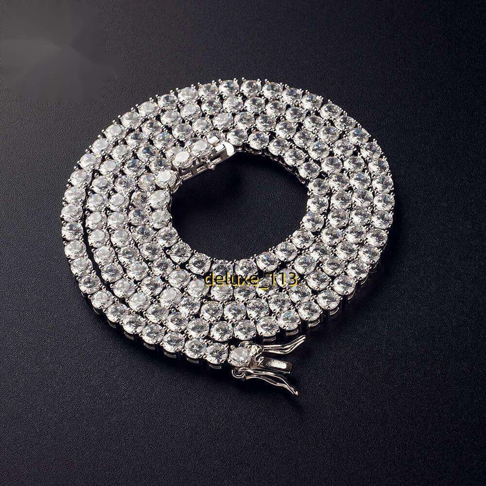 Tennis hip-hop micro inlaid single row moissanite necklace, 3/4/5mm straight chain Gifts for men and women
