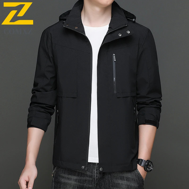 Casual Waterproof Jacket Mens Spring Autumn 8xl Splicing Zipper Pocket Windbreaker Men Outdoor Sports Camping Hooded Coat 250210