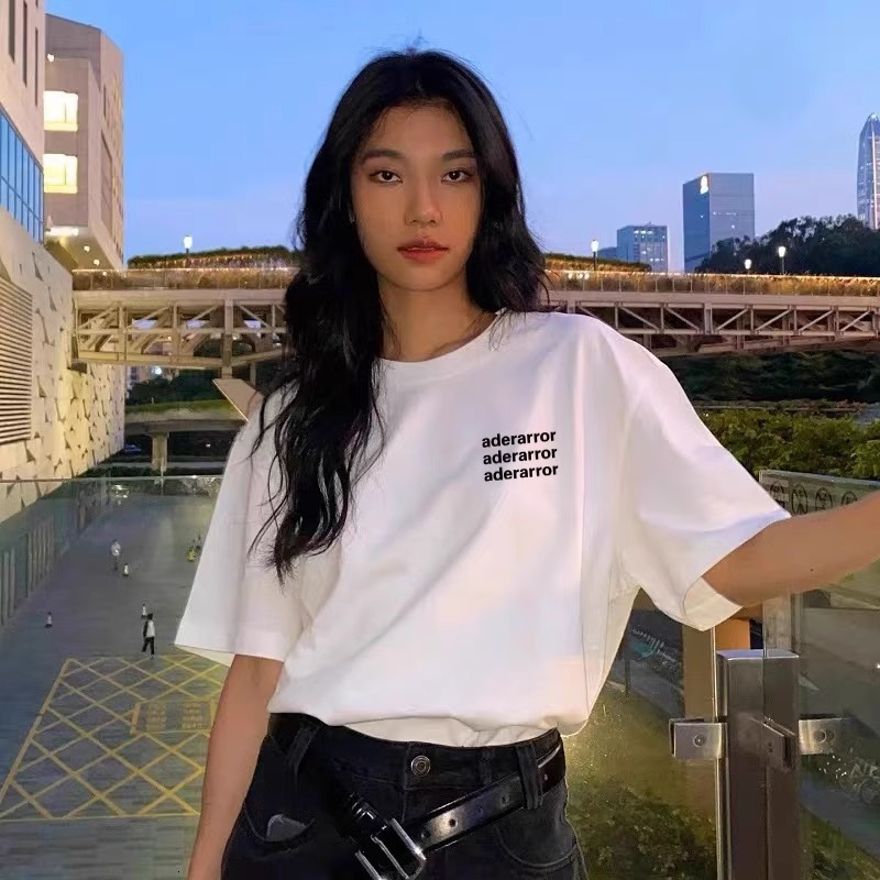 Designer Summer Women's White Short Sleeved Korean Version Loose Casual Pure Cotton Shoulder Top Fashionable Niche Brand T-shirt