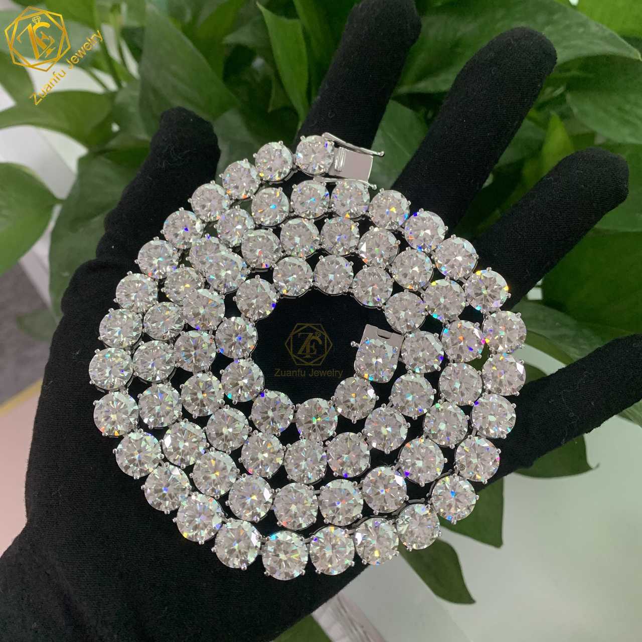 Wuzhou Factory Price Hip Hop Necklace S925 Silver GRA VVS Moissanite 10mm Tennis Link Chain with Pendant