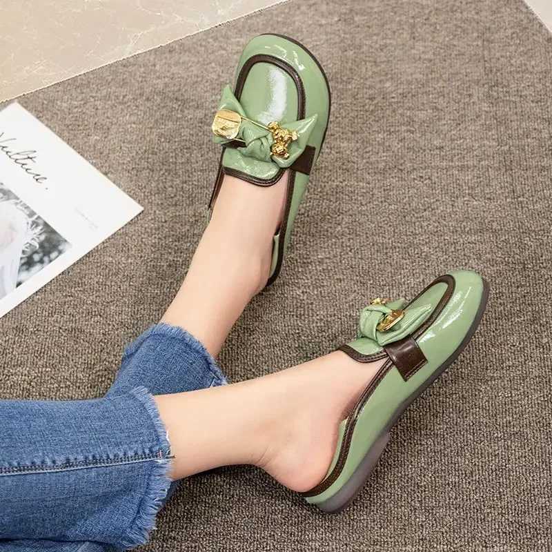 Round Toe Luxury Leather Casual White Wens Shoes Flat Flats Ladies Footwear Low Heel Elegant Proti High Quality Young Y250214