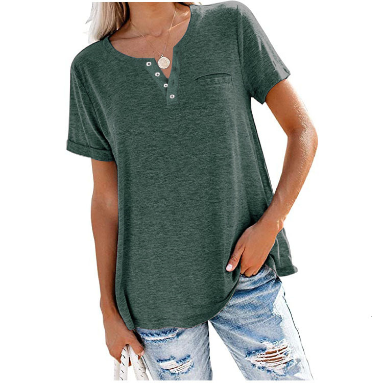 Free Shipping Designer Casual Fashion Versatile Spring/summer New Women V-neck Short Sleeved Pocket Loose T-shirt