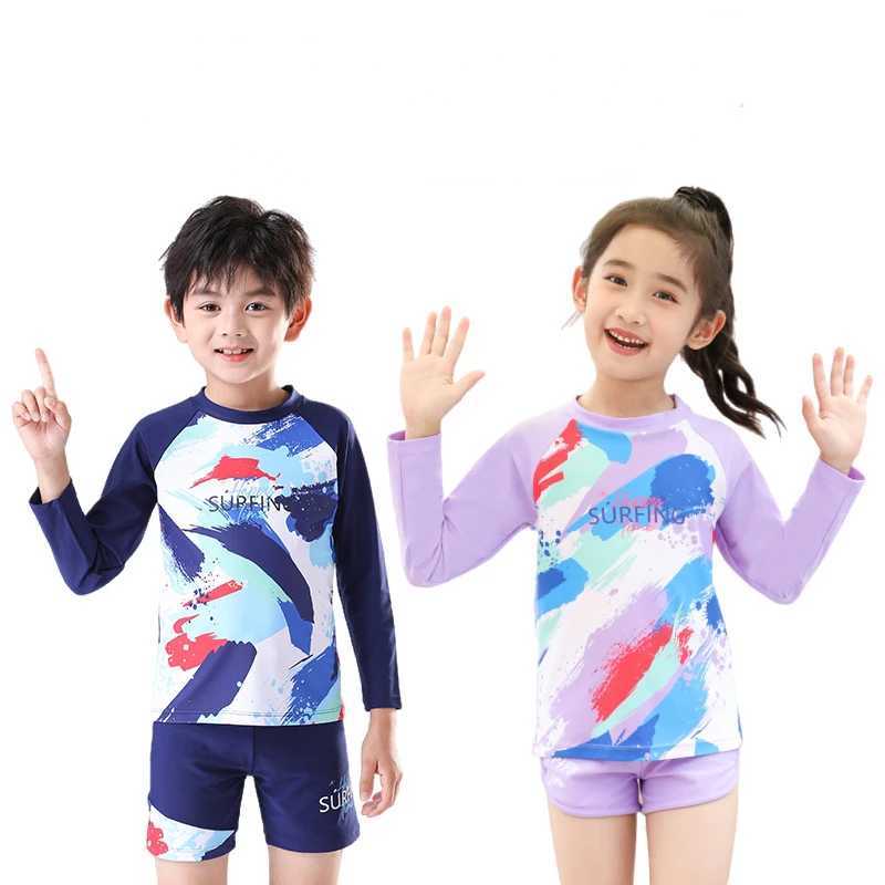 Childrens Long Sleeve Professional Sunscreen Swimwear Girls and Boys Swimsuit Kids Hot Spring Clothes 2 PcsXJ250214