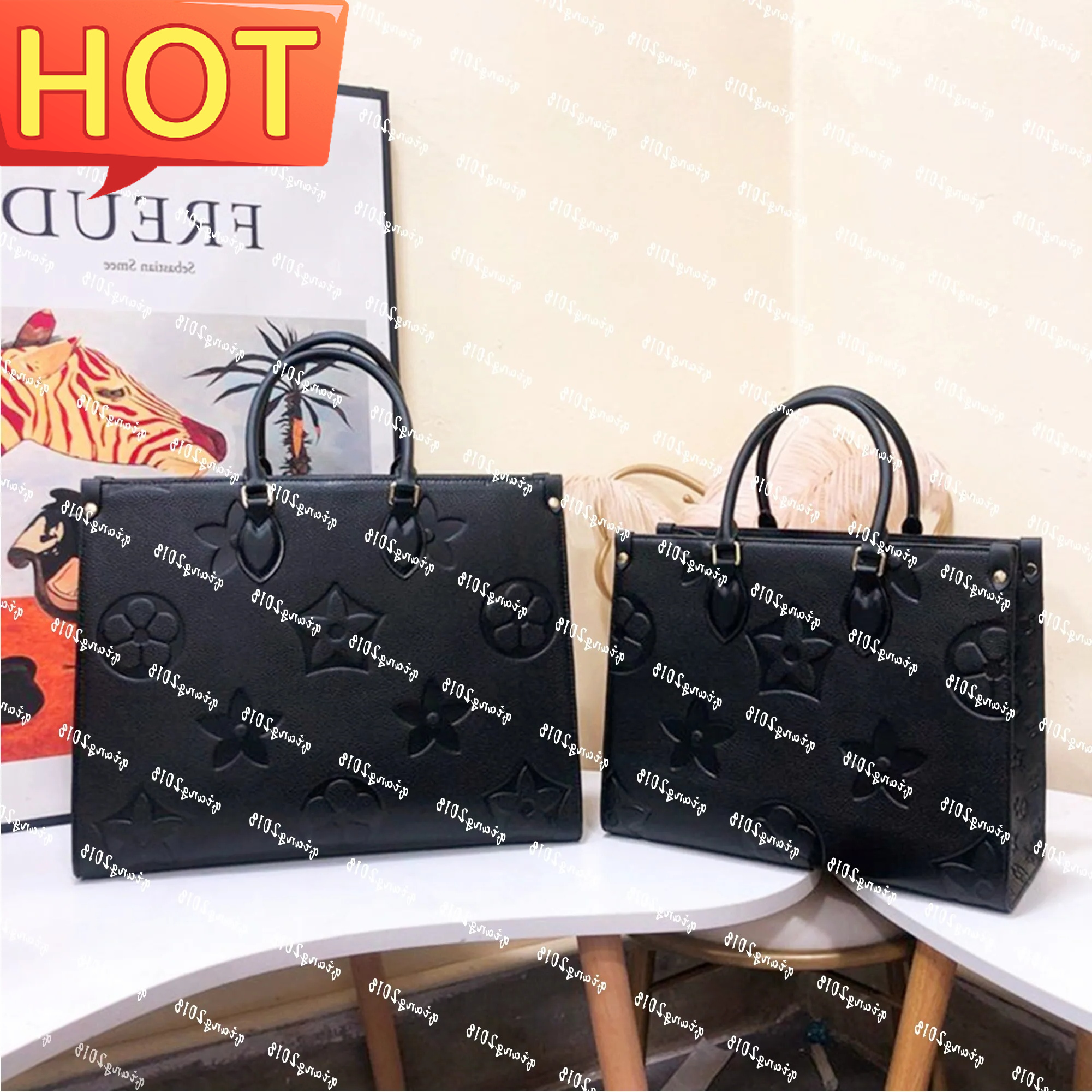 Designer Bag On the go Embossed Black Flower onthegoities Large Capacity GM MM The Tote Bag Fashion Women Shoulder Bags Luxurys Handbag Lady Crossbody Female Purse