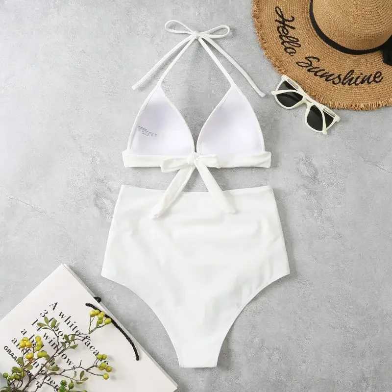 Push Up Bikinis 2024 Women Swimsuit Solid High Waist Swimwear Female Summer Swimming Bathing Suit Mayo Beachwear Red White PinkW250214