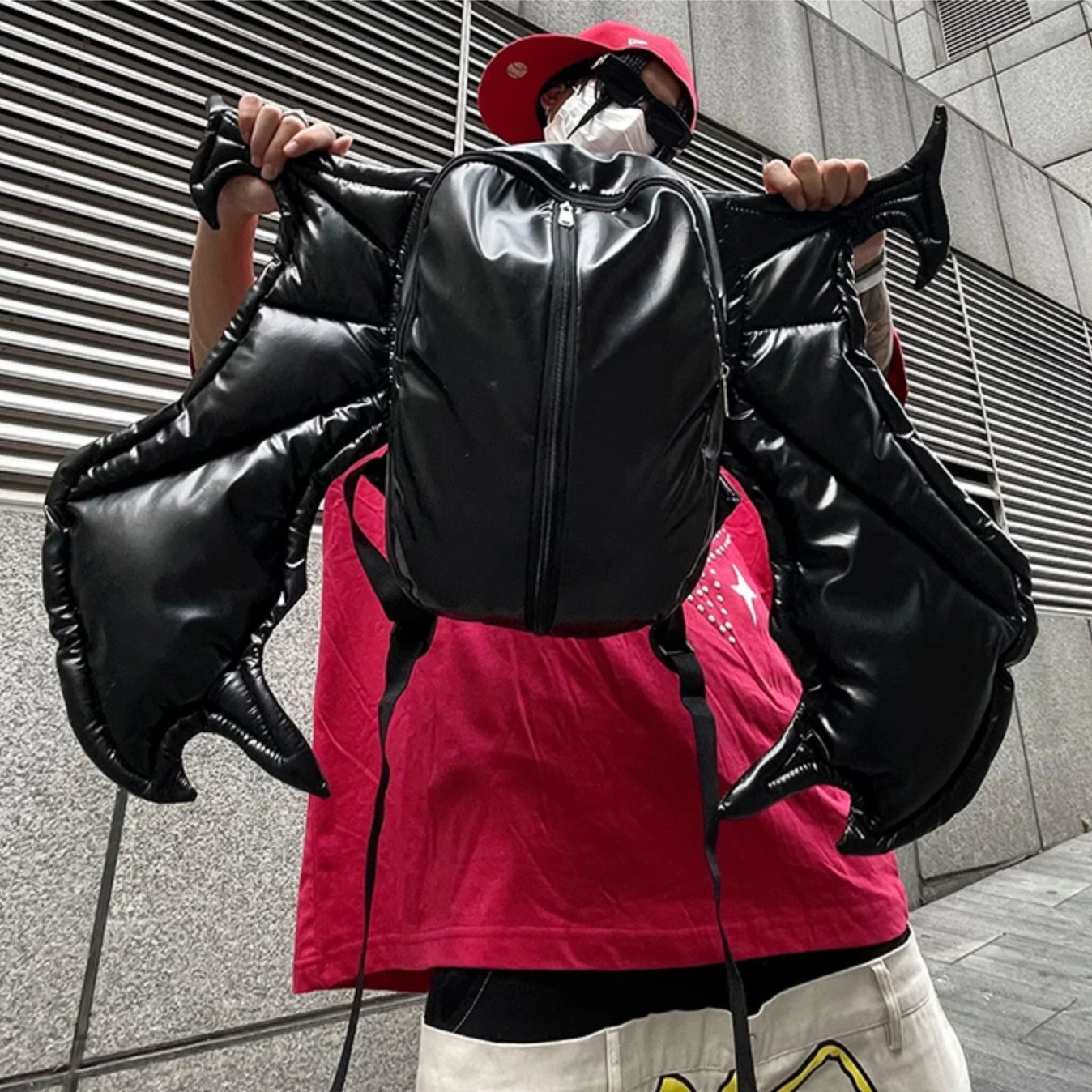 Personality Streetwear Hip-hop Bat Bags Y2k Aesthetic Fashion Vintage Backpack Pu Leather Zipper Casual Backpacks 250122