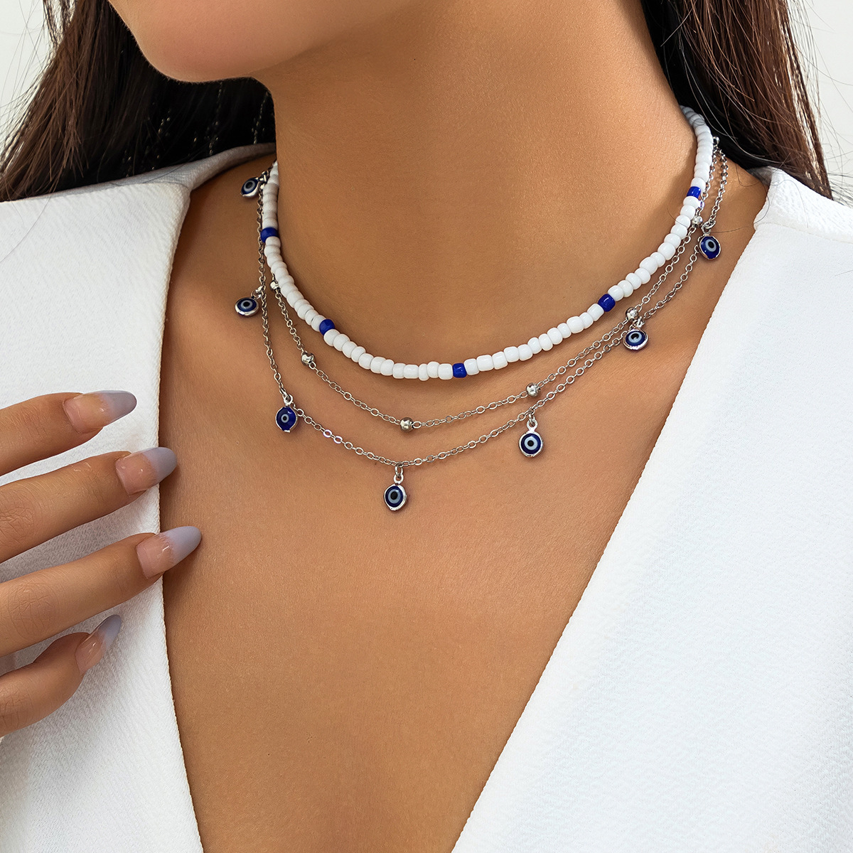 Fashion Woman Blue Eyes Beaded Jewelry Ethnic Controversy Semitic Women's Necklace