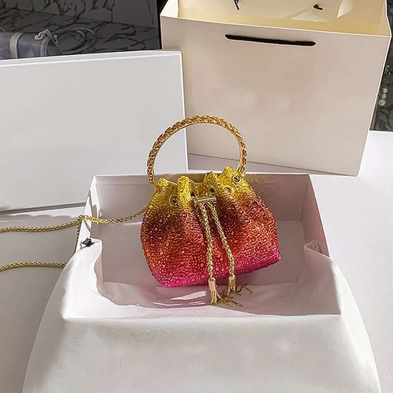 Handmade Rhies Evening Clutch Bag Purses And Handbag Designer Shoulder Shiny Crystal Clutch Purse Bucket Bag