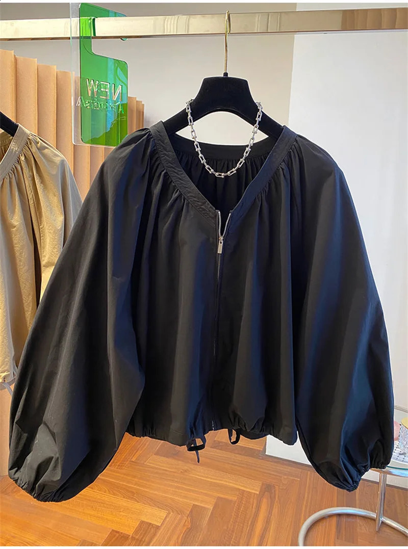 Spring Womens Jackets Fashion n Round Neck Long Sleeved Short Casual Pure Cotton Windbreaker Female Tops 250213