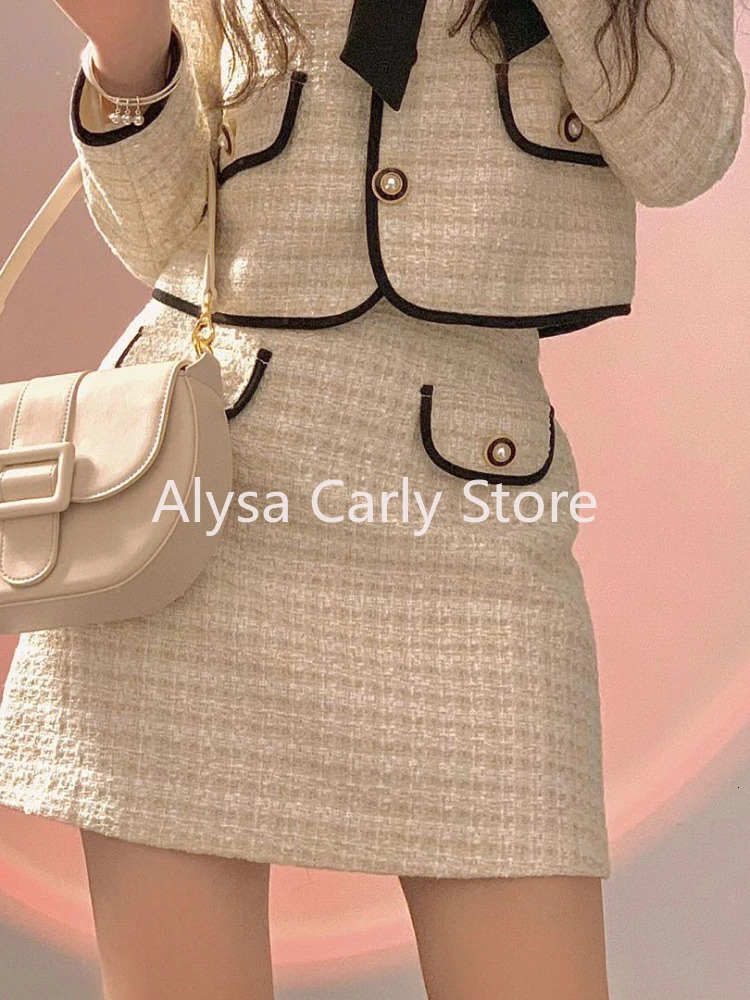 Winter Sweet Cute Two Piece Set Women Chic Bow Cropped Coat Button Mini Skirt Sets Japan Kawaii Fairy Birthday Party Skirt Set 250210