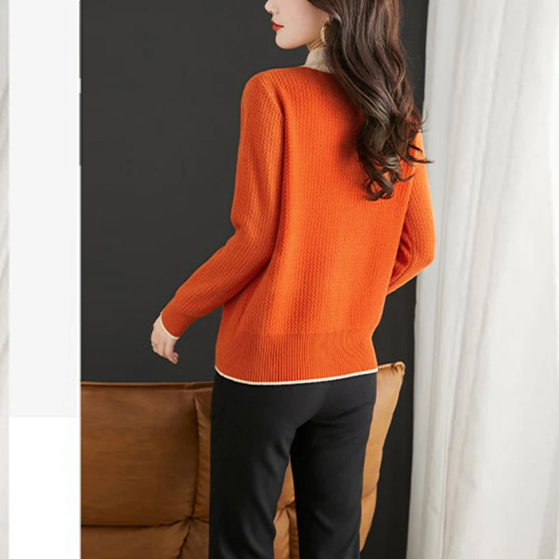 Autumn Winter Two Pieces Patchwork Knitted Sweater Ladies Loose Casual Allmatch Pullover Tops Women Jumpers Female Clothes 250211