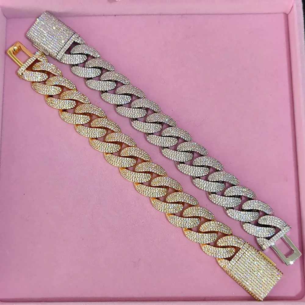 20MM 4 Rows New Style moissanite Cuban Chain Bracelet Hip Hop Mens Jewelry 18k Gold Plated Iced Out Cuban Link Chain Men Bracelet