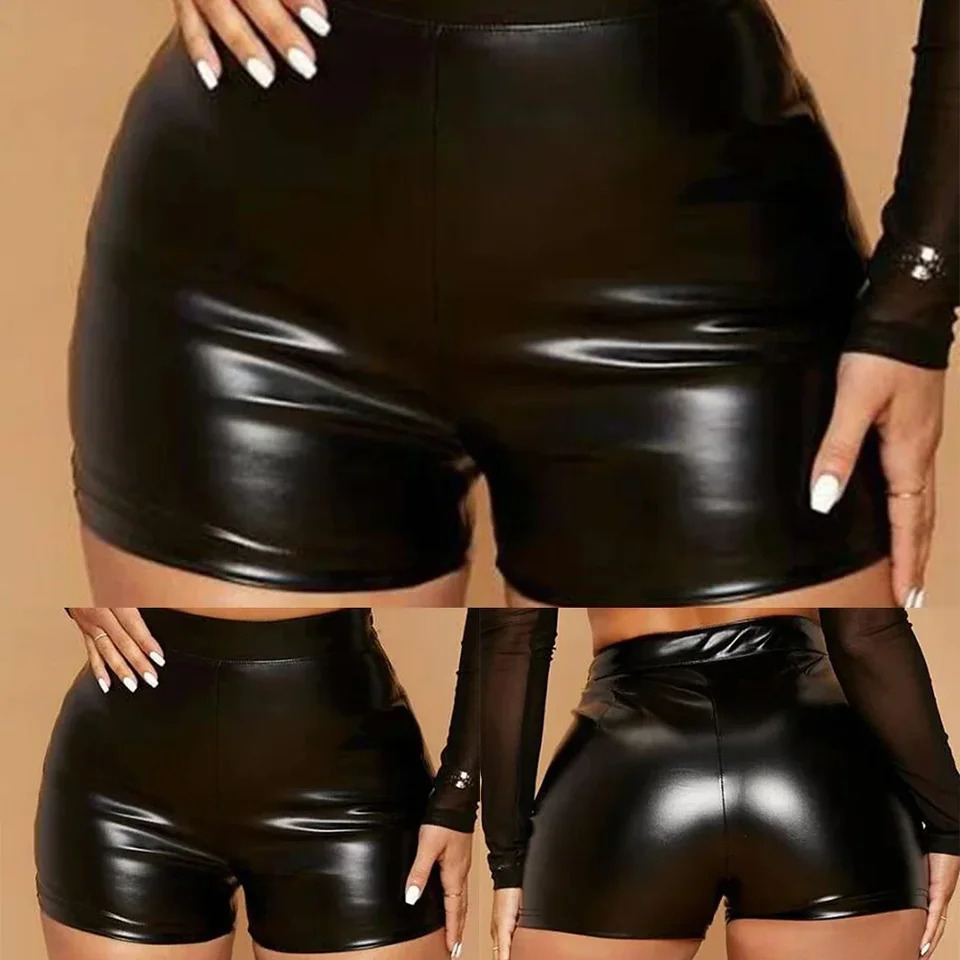 Sexy Women Shiny Faux Leather Shorts Tight Black Pants Seductive Nightclub Party Wear High Waist Mini Costumes 250213