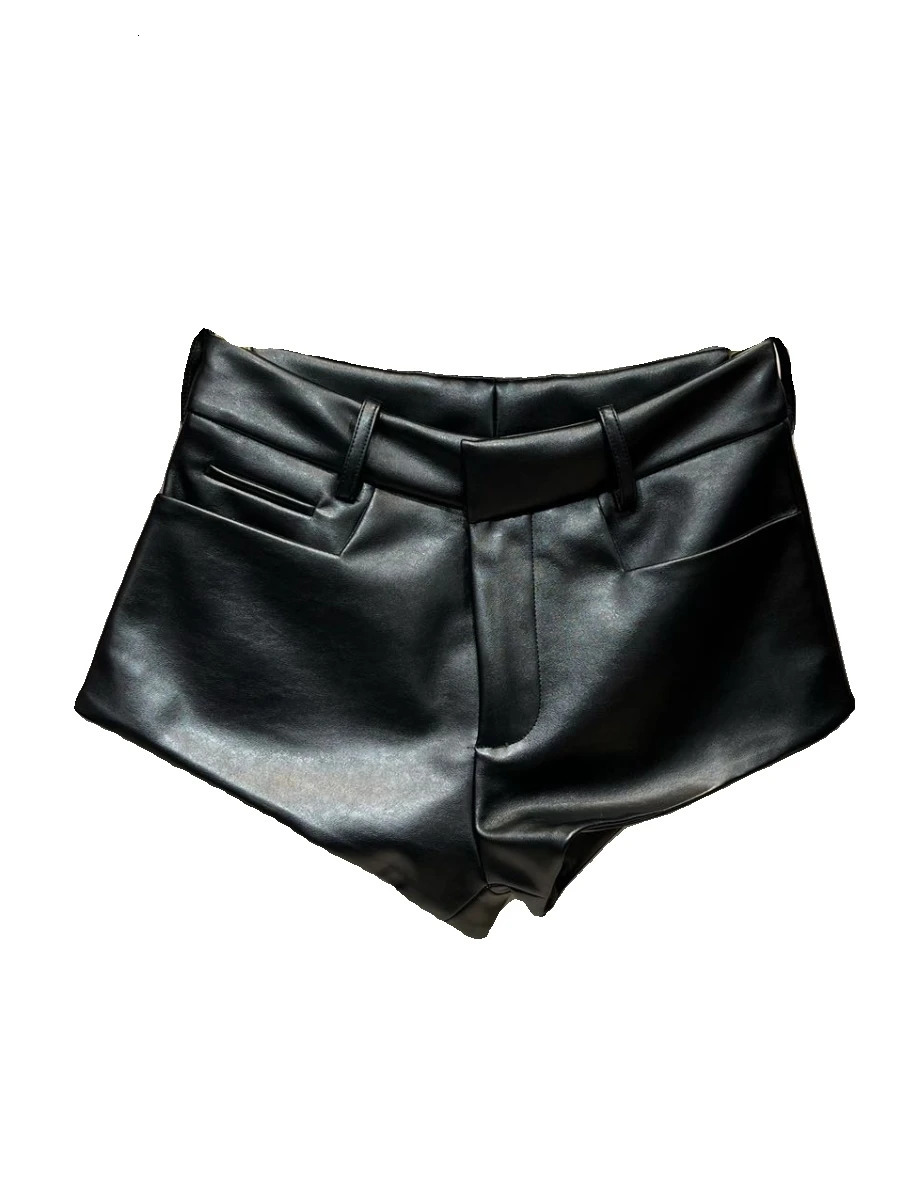 PREPOMP 2024 Spring Collection Pockets n Black Slim Pu Leather Short GP232 250213