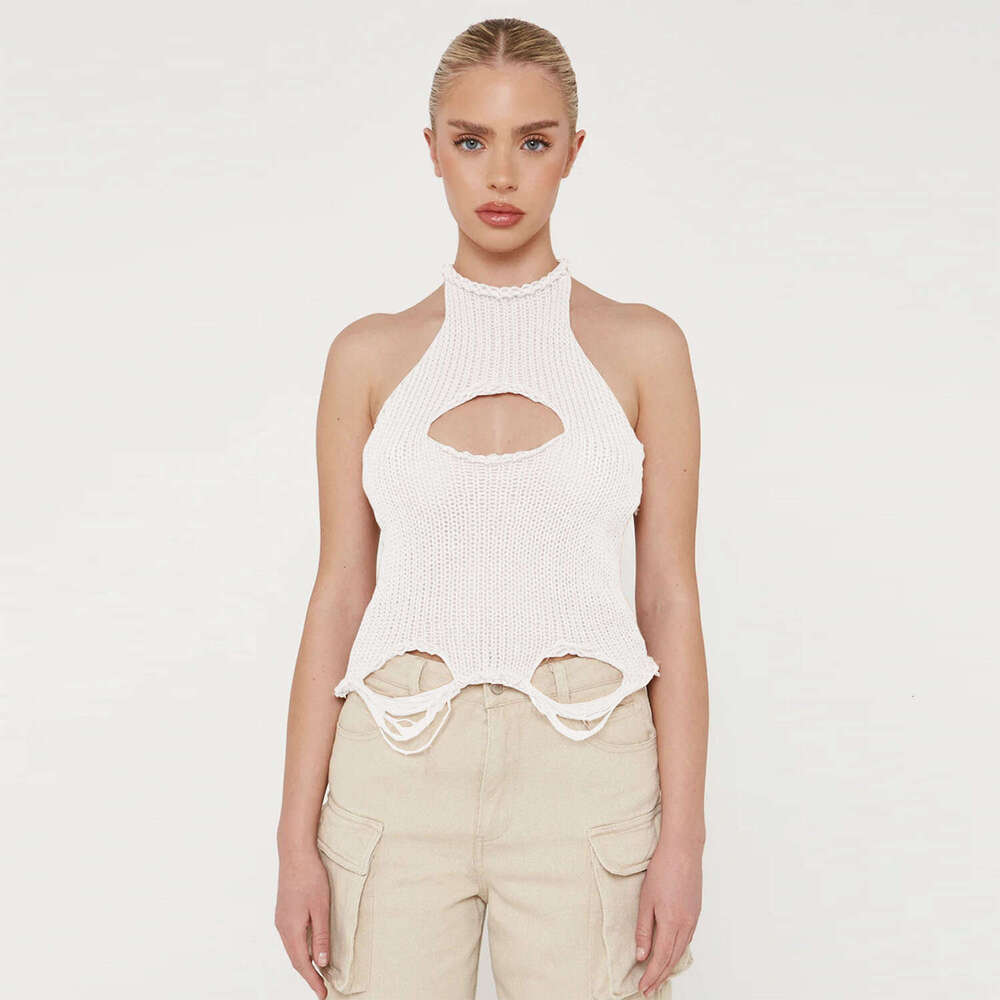 European American Spring/Summer Hot Women's Woolen Backless Tank Top 2025 New Style Elegant and Unique Clothing